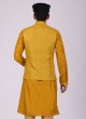 Sequins Work Nehru Jacket Set In Yellow Color